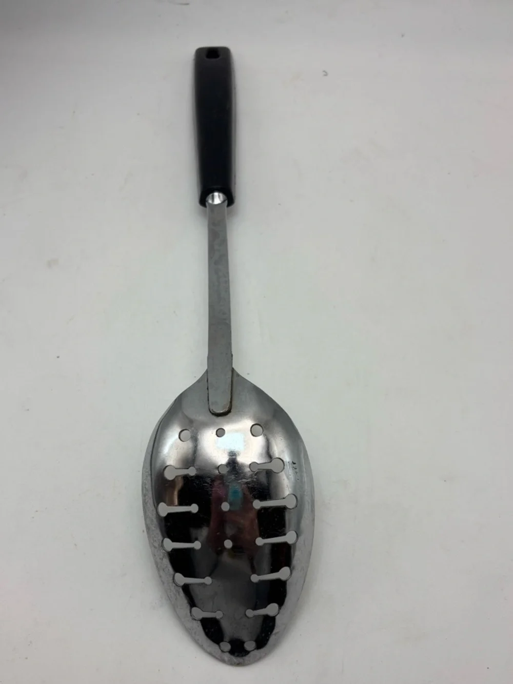 Vintage EKCO USA Slotted Serving Spoon Stainless Steel Black Handle Kitchen